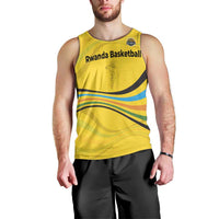 Rwanda Men Tank Top with Basketball League Court Hoop Yellow Wave Spirit