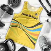 Rwanda Men Tank Top with Basketball League Court Hoop Yellow Wave Spirit