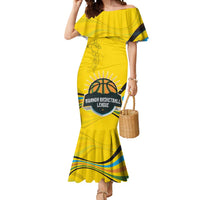 Rwanda Mermaid Dress with Basketball League Court Hoop Yellow Wave Spirit