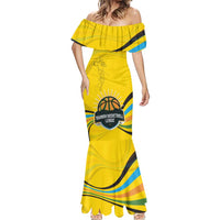 Rwanda Mermaid Dress with Basketball League Court Hoop Yellow Wave Spirit