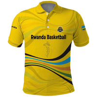 Rwanda Polo Shirt with Basketball League Court Hoop Yellow Wave Spirit