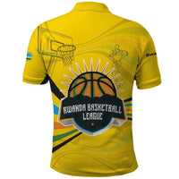 Rwanda Polo Shirt with Basketball League Court Hoop Yellow Wave Spirit