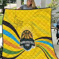 Rwanda Quilt with Basketball League Court Hoop Yellow Wave Spirit