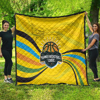 Rwanda Quilt with Basketball League Court Hoop Yellow Wave Spirit