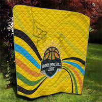 Rwanda Quilt with Basketball League Court Hoop Yellow Wave Spirit