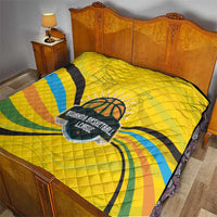Rwanda Quilt with Basketball League Court Hoop Yellow Wave Spirit