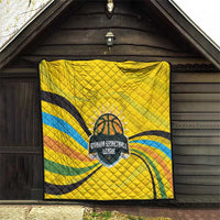 Rwanda Quilt with Basketball League Court Hoop Yellow Wave Spirit