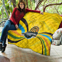Rwanda Quilt with Basketball League Court Hoop Yellow Wave Spirit
