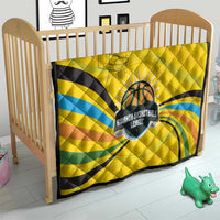 Rwanda Quilt with Basketball League Court Hoop Yellow Wave Spirit