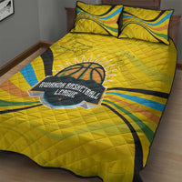 Rwanda Quilt Bed Set with Basketball League Court Hoop Yellow Wave Spirit