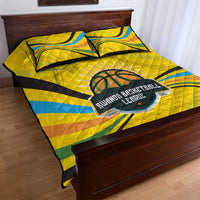 Rwanda Quilt Bed Set with Basketball League Court Hoop Yellow Wave Spirit