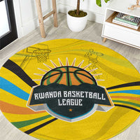 Rwanda Round Carpet with Basketball League Court Hoop Yellow Wave Spirit