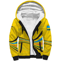 Rwanda Sherpa Hoodie with Basketball League Court Hoop Yellow Wave Spirit