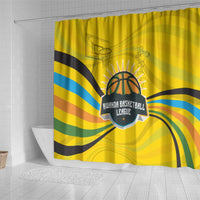 Rwanda Shower Curtain with Basketball League Court Hoop Yellow Wave Spirit