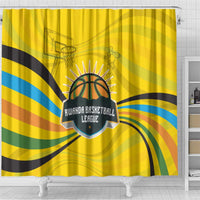 Rwanda Shower Curtain with Basketball League Court Hoop Yellow Wave Spirit