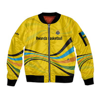 Rwanda Sleeve Zip Bomber Jacket with Basketball League Court Hoop Yellow Wave Spirit
