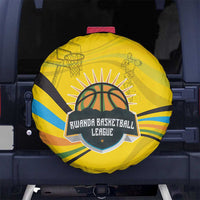 Rwanda Spare Tire Cover with Basketball League Court Hoop Yellow Wave Spirit