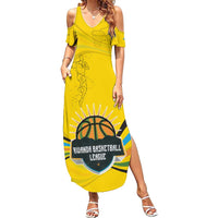 Rwanda Summer Maxi Dress with Basketball League Court Hoop Yellow Wave Spirit