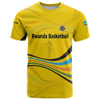 Rwanda T Shirt with Basketball League Court Hoop Yellow Wave Spirit