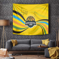 Rwanda Tapestry with Basketball League Court Hoop Yellow Wave Spirit