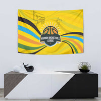 Rwanda Tapestry with Basketball League Court Hoop Yellow Wave Spirit