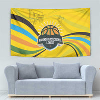 Rwanda Tapestry with Basketball League Court Hoop Yellow Wave Spirit