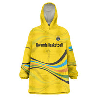 Rwanda Wearable Blanket Hoodie with Basketball League Court Hoop Yellow Wave Spirit