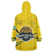 Rwanda Wearable Blanket Hoodie with Basketball League Court Hoop Yellow Wave Spirit