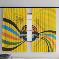 Rwanda Window Curtain with Basketball League Court Hoop Yellow Wave Spirit