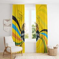 Rwanda Window Curtain with Basketball League Court Hoop Yellow Wave Spirit