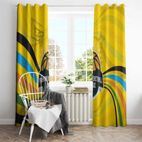 Rwanda Window Curtain with Basketball League Court Hoop Yellow Wave Spirit