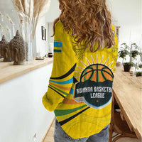 Rwanda Women Casual Shirt with Basketball League Court Hoop Yellow Wave Spirit