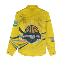 Rwanda Women Casual Shirt with Basketball League Court Hoop Yellow Wave Spirit