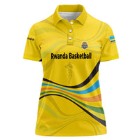 Rwanda Women Polo Shirt with Basketball League Court Hoop Yellow Wave Spirit