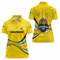 Rwanda Women Polo Shirt with Basketball League Court Hoop Yellow Wave Spirit