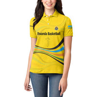 Rwanda Women Polo Shirt with Basketball League Court Hoop Yellow Wave Spirit