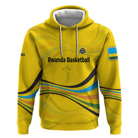 Rwanda Zip Hoodie with Basketball League Court Hoop Yellow Wave Spirit