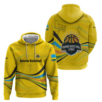 Rwanda Zip Hoodie with Basketball League Court Hoop Yellow Wave Spirit