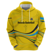 Rwanda Zip Hoodie with Basketball League Court Hoop Yellow Wave Spirit