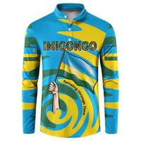 Rwanda Button Sweatshirt with Imigongo Spiraling Flag Hand Wave Time Spirit