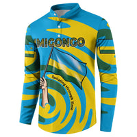 Rwanda Button Sweatshirt with Imigongo Spiraling Flag Hand Wave Time Spirit