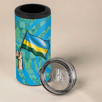 Rwanda 4 in 1 Can Cooler Tumbler with Imigongo Spiraling Flag Hand Wave Time Spirit