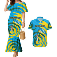 Rwanda Couples Matching Mermaid Dress and Hawaiian Shirt with Imigongo Spiraling Flag Hand Wave Time Spirit