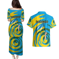 Rwanda Couples Matching Puletasi and Hawaiian Shirt with Imigongo Spiraling Flag Hand Wave Time Spirit