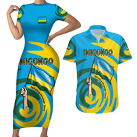 Rwanda Couples Matching Short Sleeve Bodycon Dress and Hawaiian Shirt with Imigongo Spiraling Flag Hand Wave Time Spirit