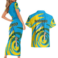 Rwanda Couples Matching Short Sleeve Bodycon Dress and Hawaiian Shirt with Imigongo Spiraling Flag Hand Wave Time Spirit