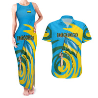Rwanda Couples Matching Tank Maxi Dress and Hawaiian Shirt with Imigongo Spiraling Flag Hand Wave Time Spirit