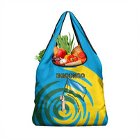 Rwanda Grocery Bag with Imigongo Spiraling Flag Hand Wave Time Spirit