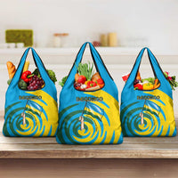 Rwanda Grocery Bag with Imigongo Spiraling Flag Hand Wave Time Spirit