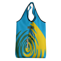Rwanda Grocery Bag with Imigongo Spiraling Flag Hand Wave Time Spirit